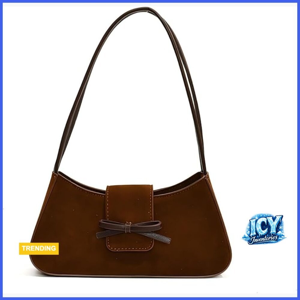 Patent Leather Hobo Shoulder Bag with Cute Bow Purse Clutch